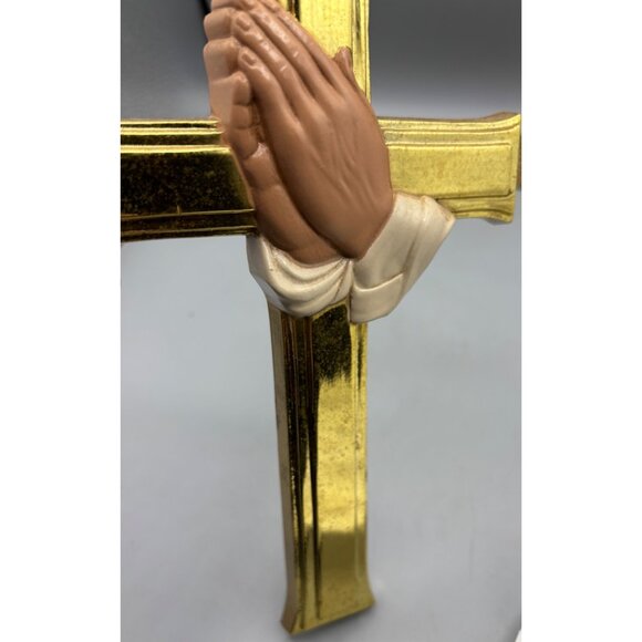 Vtg‎ Burwood Gold Wall Cross With Praying Hands Design Religious Decor - Picture 2 of 5